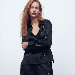 ZARA Sequin Black blouse
